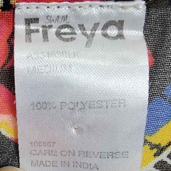 Freya Black Red Blue Yellow Colorful Floral Print Caftan Swim Cover Up Medium - Picture 6 of 6